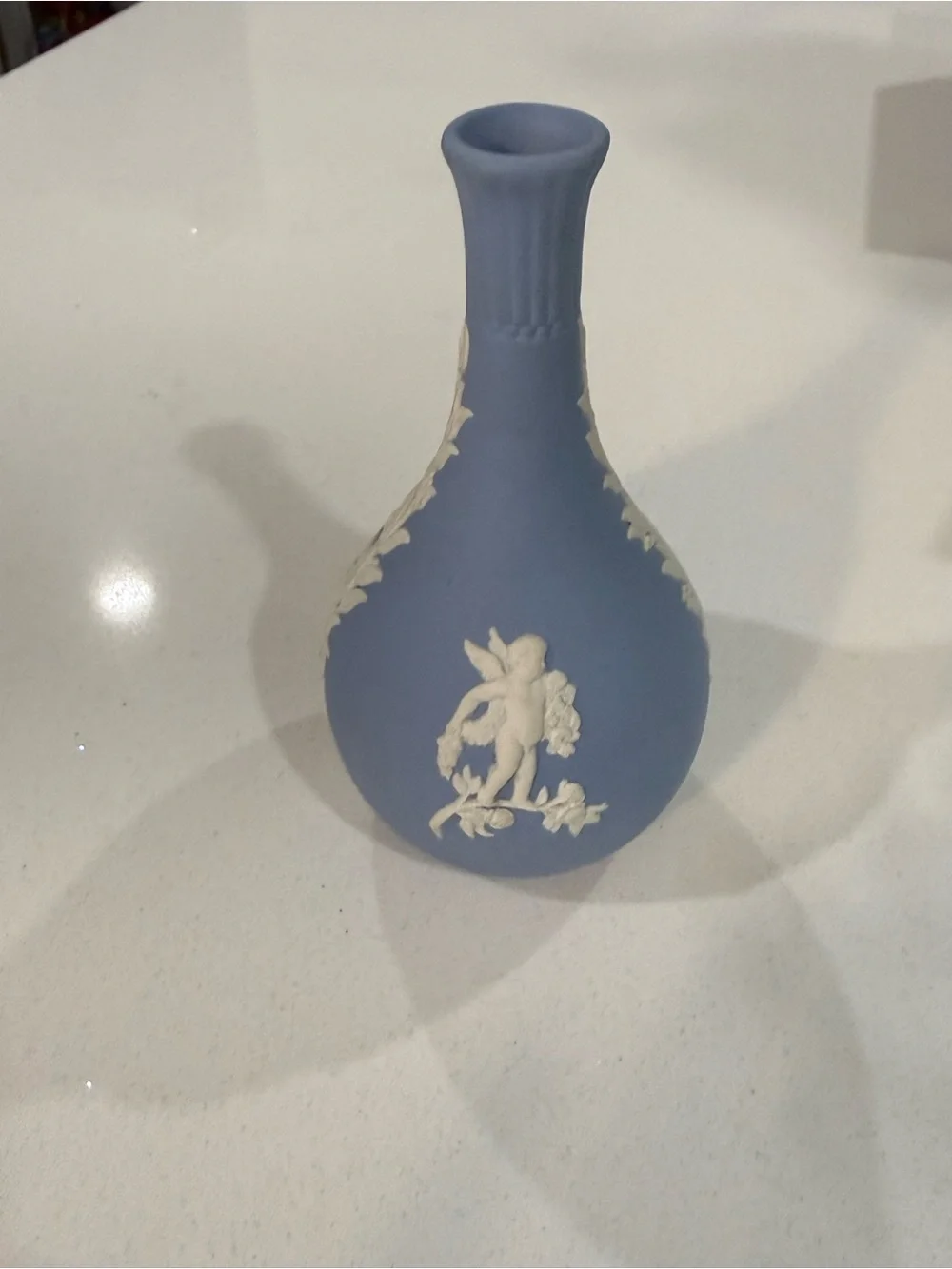Wedgwood Blue Jasper-Style Bud Vase with White Relief